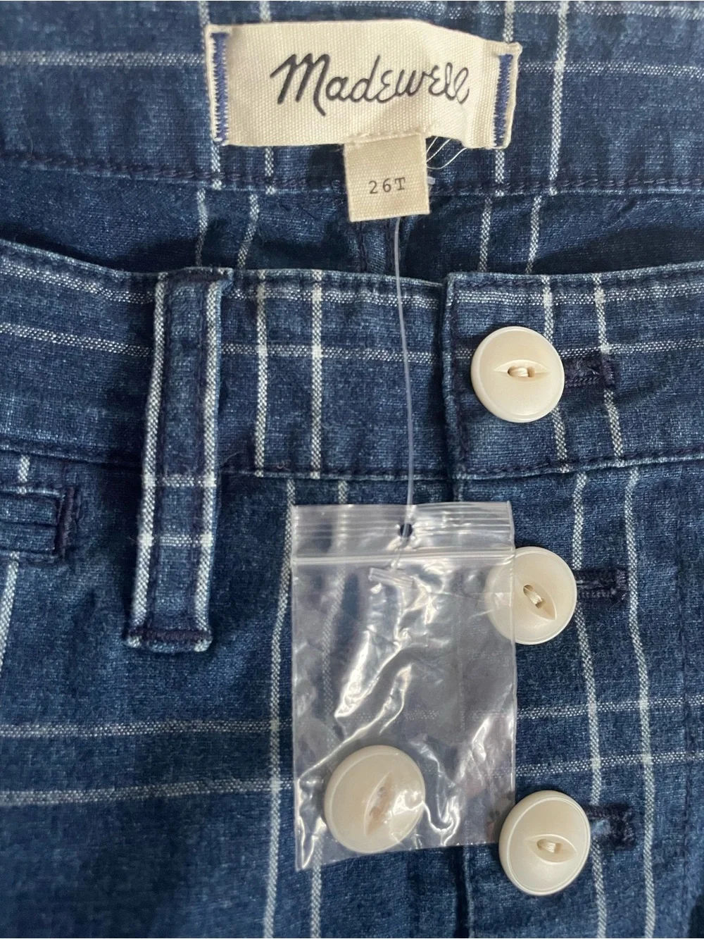 Madewell indigo plaid Tall Wide-Leg Crop Pants -  28 inseam  New - button tags